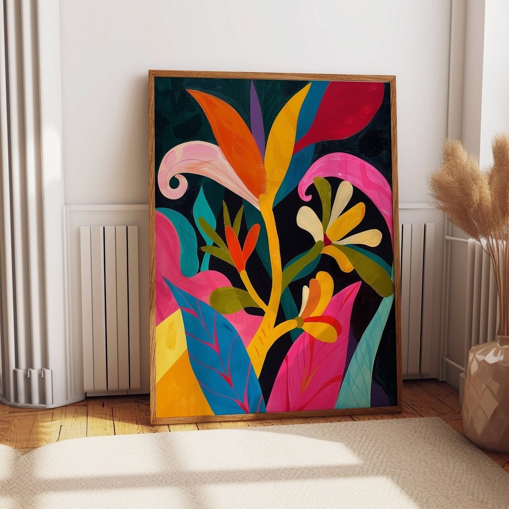 Bold Floral Art Poster - Matisse Inspired Colorful Flower Botanical Wall Décor
